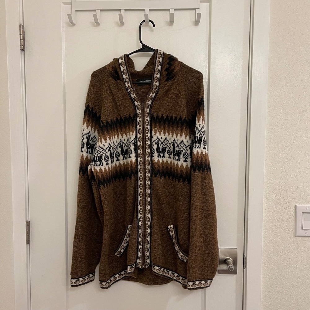 Alpaca Connection Wool Long Jacket Hoodie Fall Granola Mountains